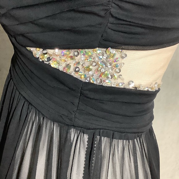 🌺 STRAPLESS DRESS HILO SHEER BLING PADDED MIDI HEART TOP HIGH LOW PETITE SMALL - Picture 11 of 16